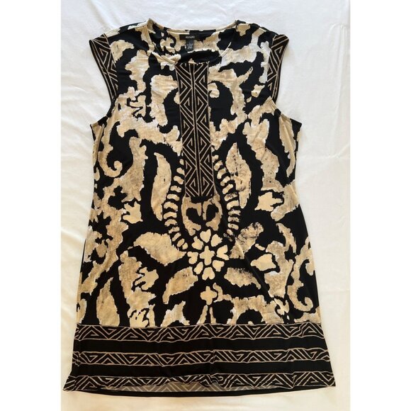 Alfani Womens Sleeveless Tunic Black & Beige Abstract Print Dress  Size L Polyes - Picture 1 of 3